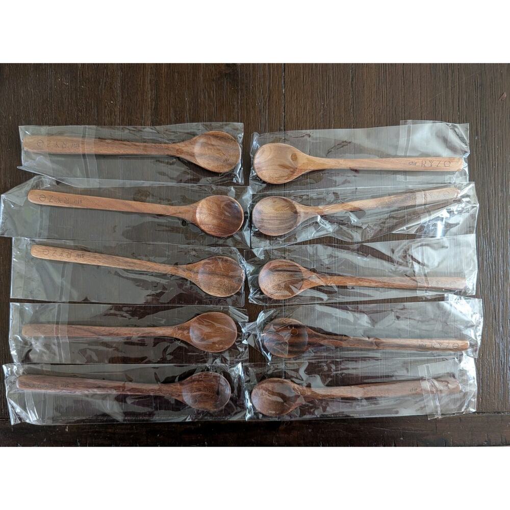 10 RYZE Brand Handmade Wooden Acacia Spoons GENUINE New/Factory Sealed